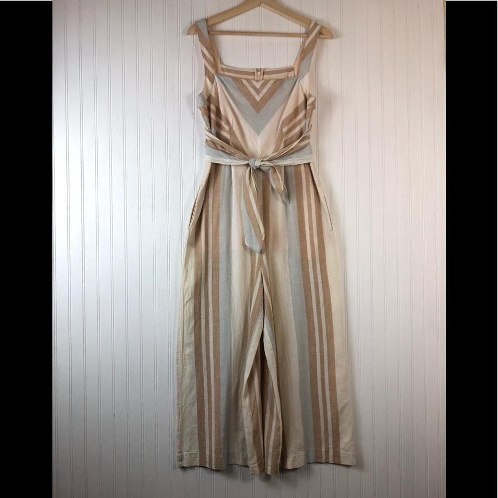By Anthropologie Women's Multicolor Striped Wide Waist Tie Jumpsuit Sz 4